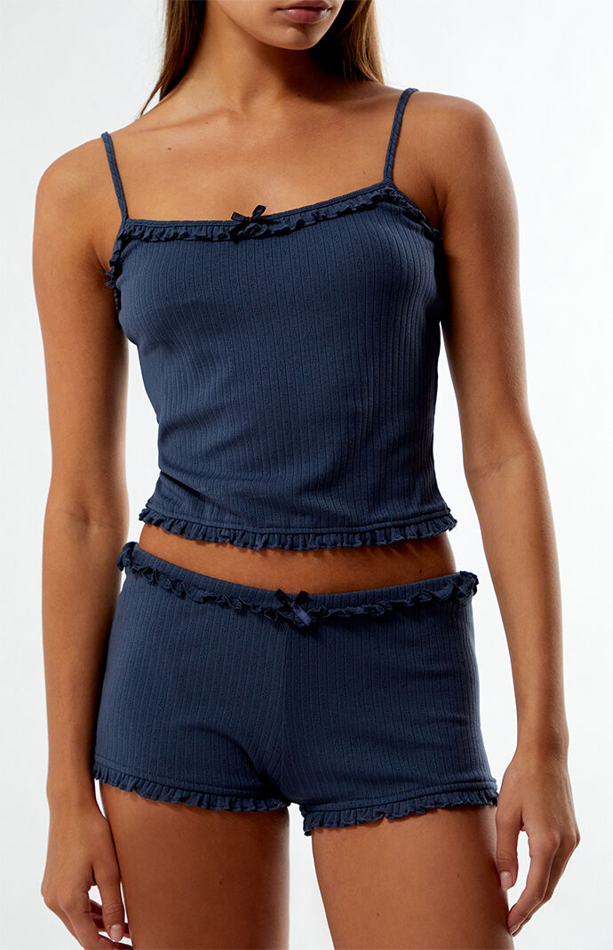 LA Hearts Ruffle Knit Pajama Tank & Shorts Two-Piece Set