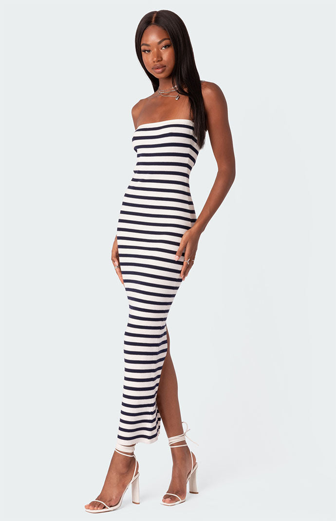Edikted Knit Back Slitted Maxi Dress