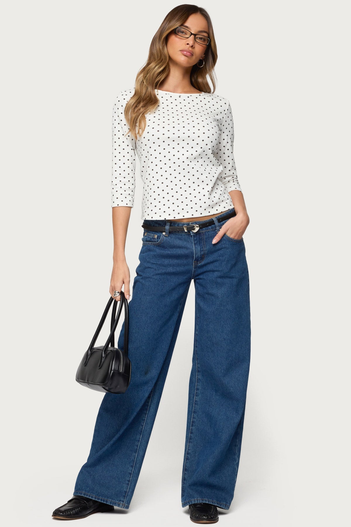 Lela Polka Dot Three-Quarter Sleeve Top