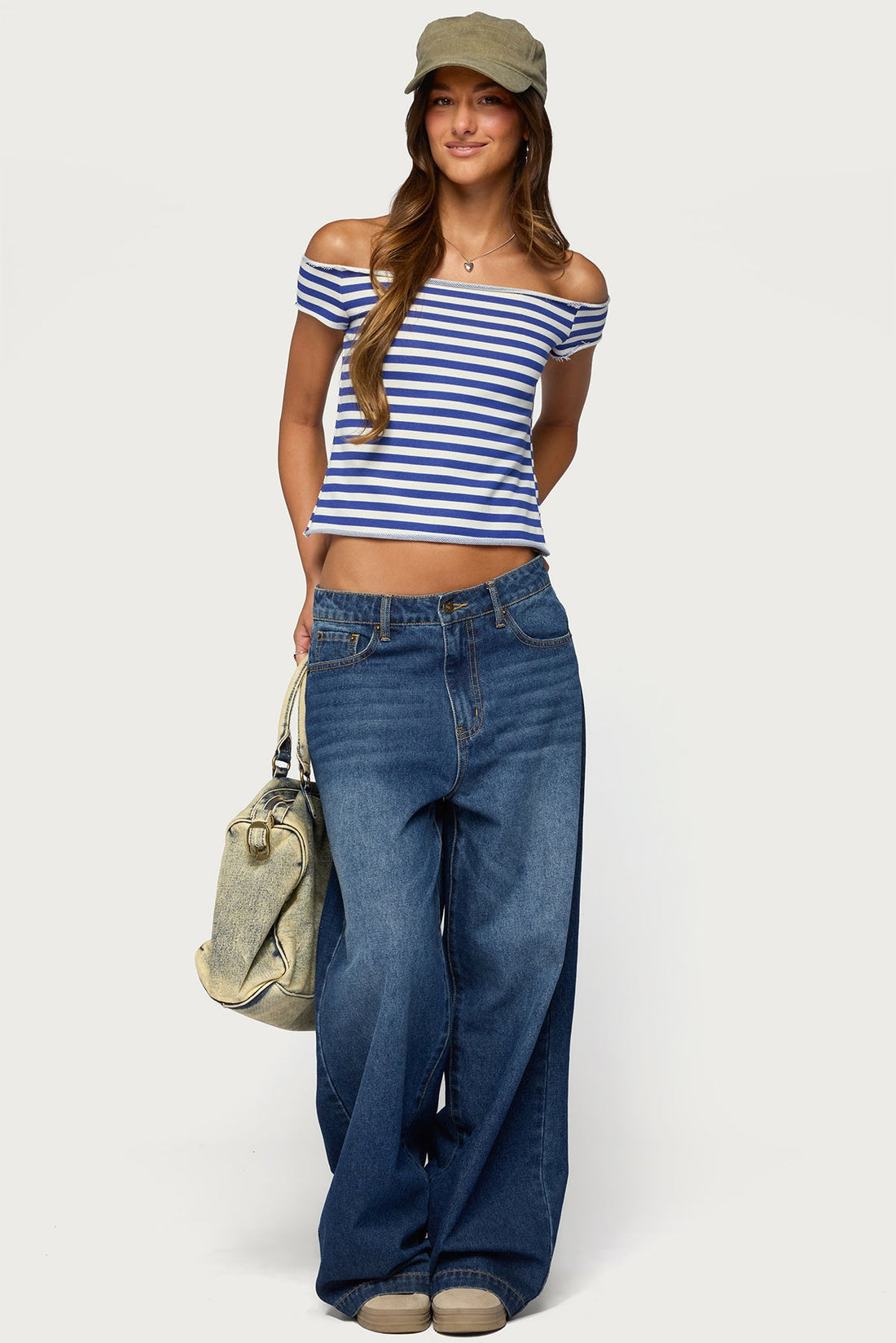 French Terry Striped Off Shoulder Top