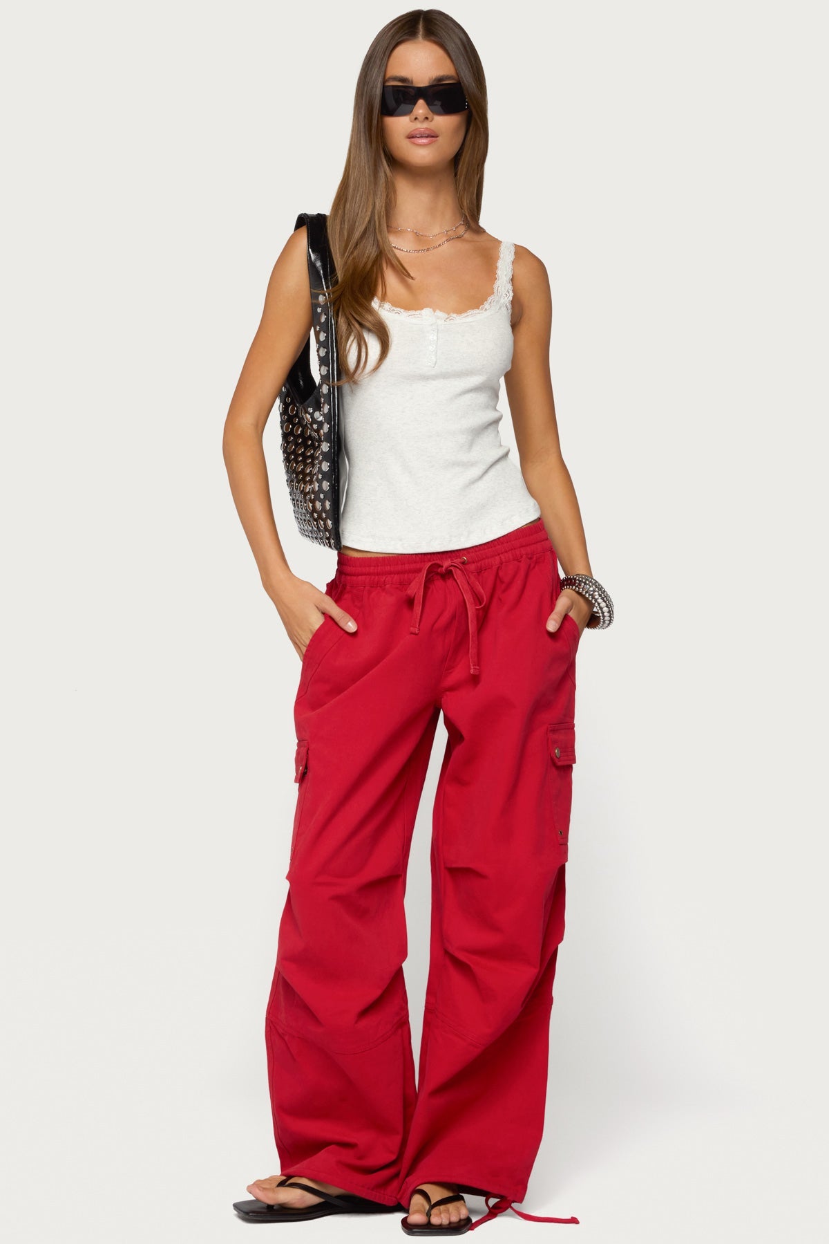 Contrast Stitched Lacey Henley Top