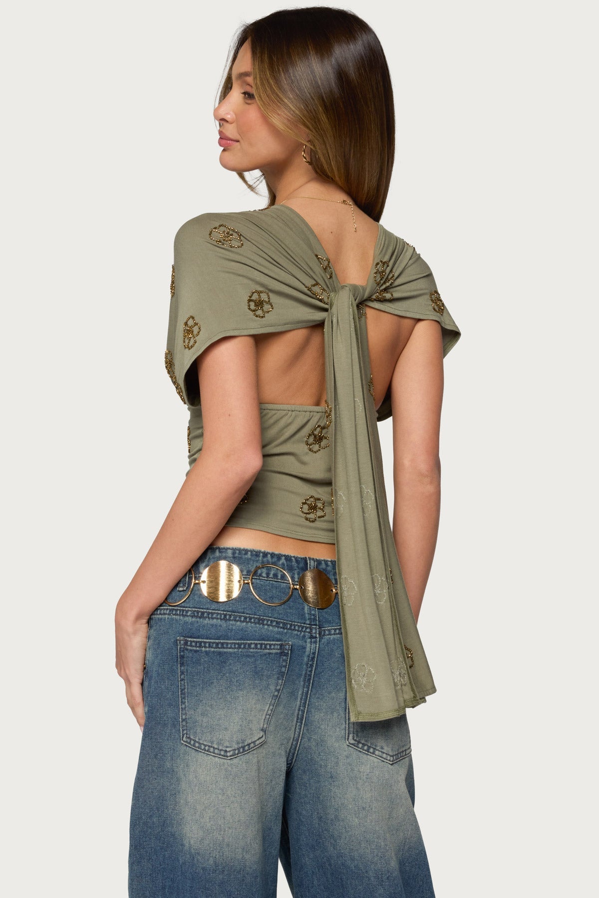 Ellora Beaded Flutter Tie Top
