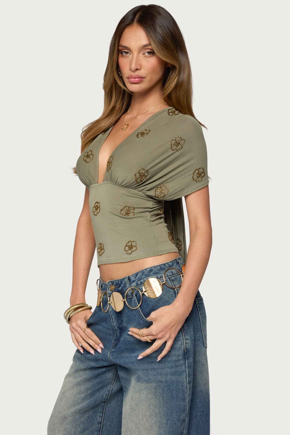 Ellora Beaded Flutter Tie Top