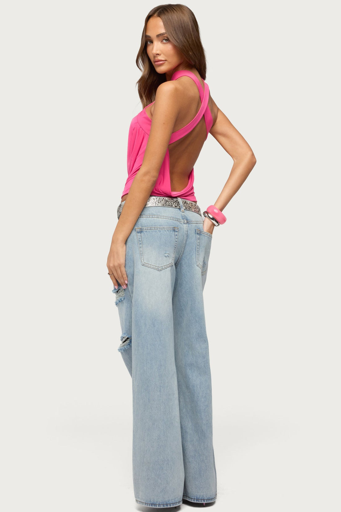 Maise Backless Cowl Neck Crisscross Top
