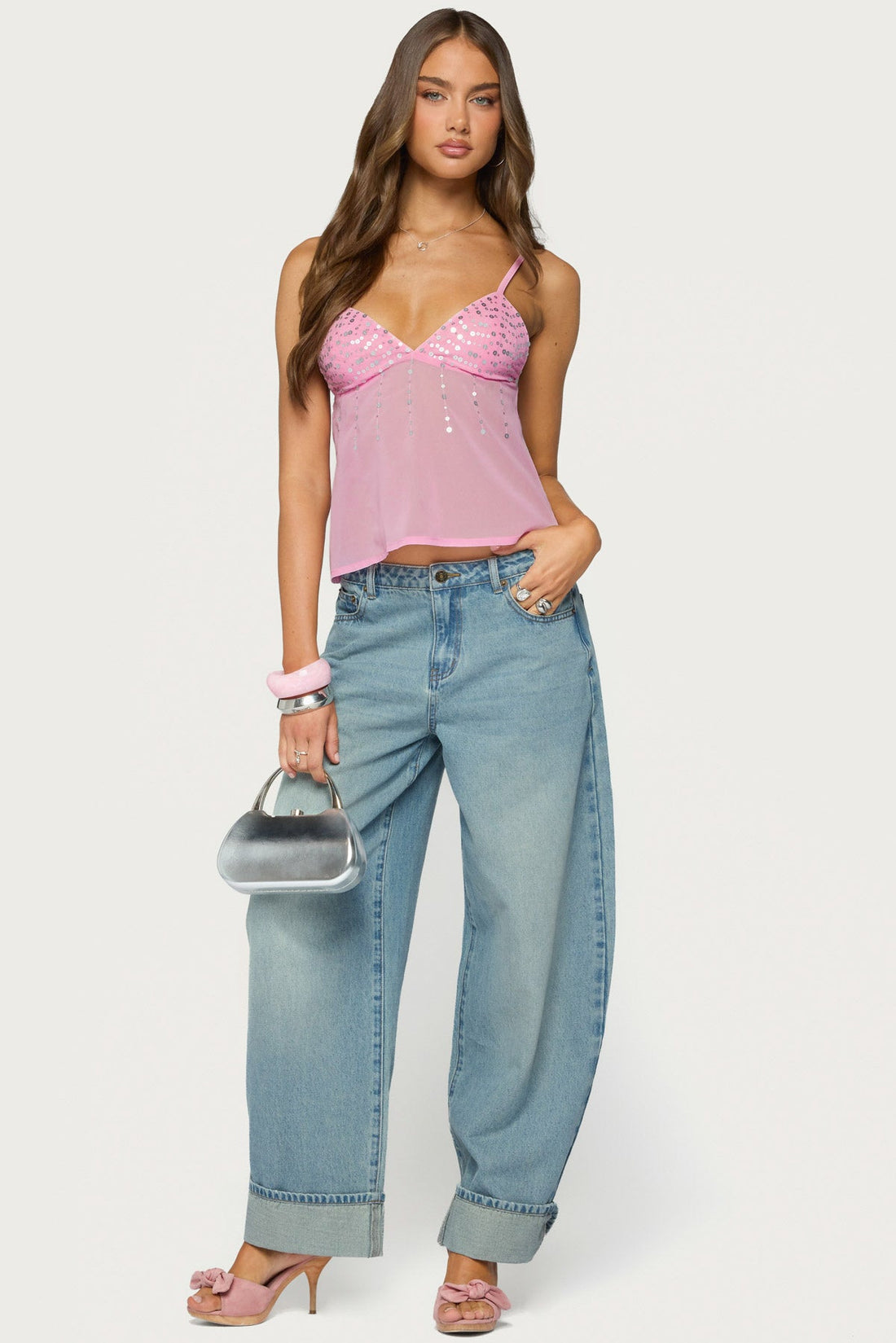 Klio Sequin Chiffon Babydoll Top
