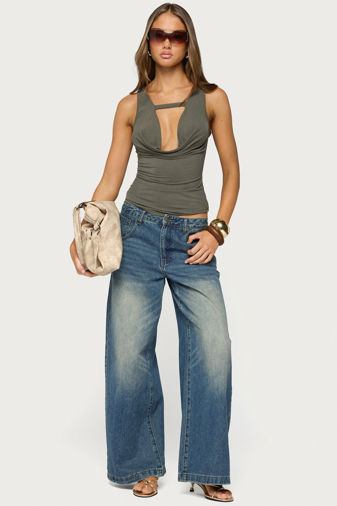Emeri Deep Cowl Neck Cutout Top
