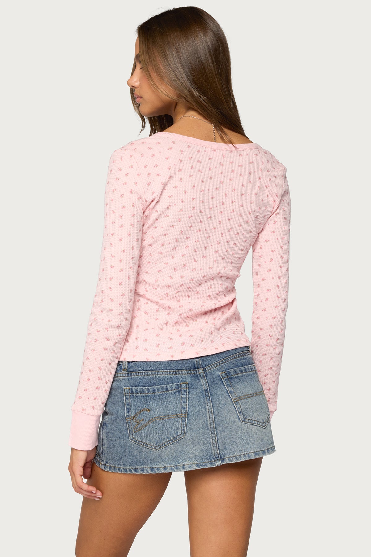 76 Rhinestone Floral Henley Top