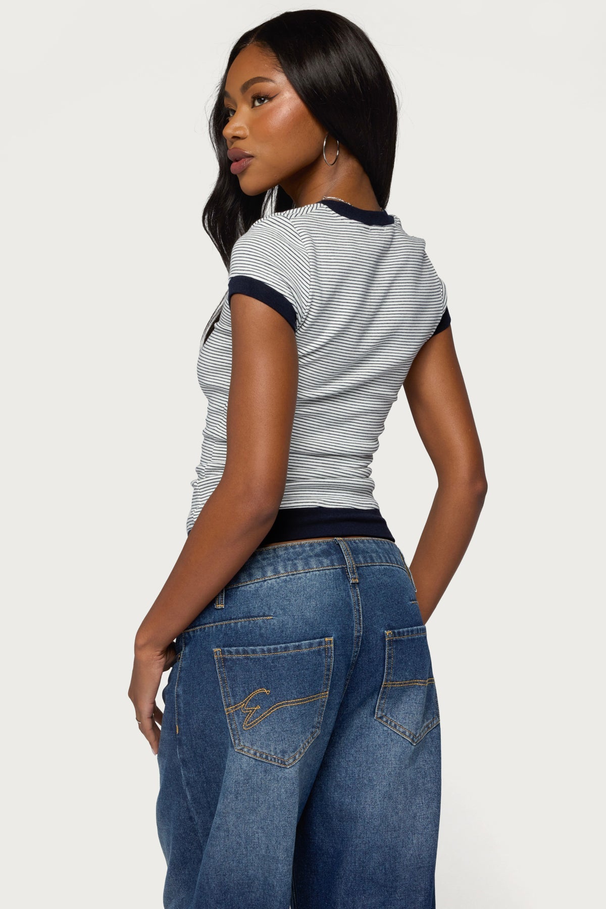 Regin Striped Ribbed Henley Top