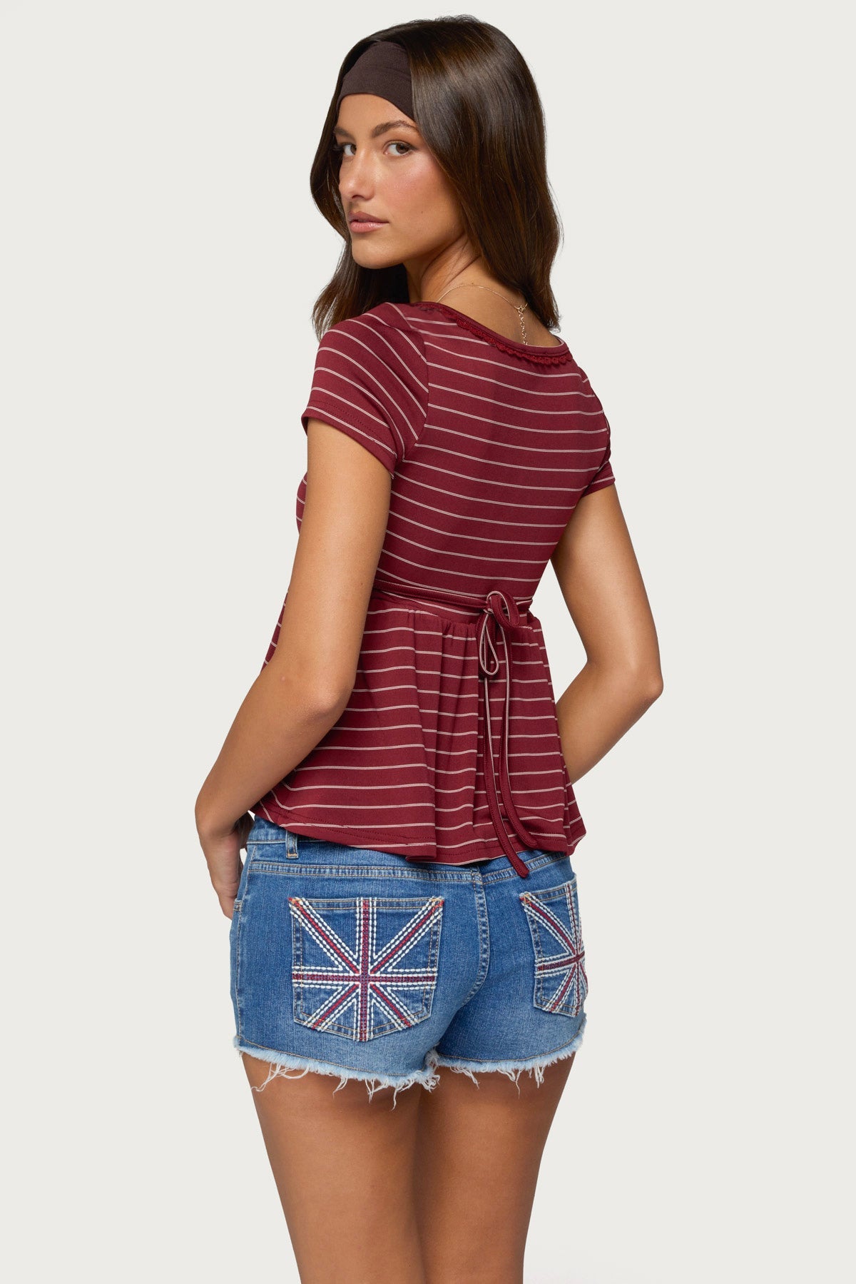 Jina Lacey Striped Babydoll Henley Top
