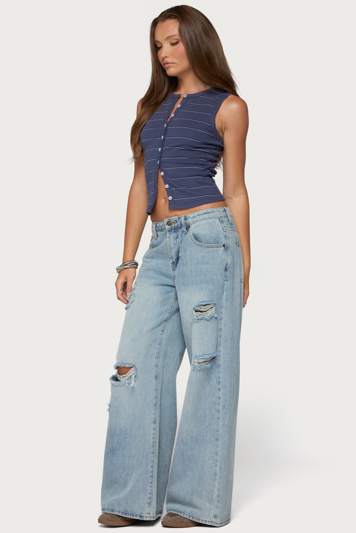 Brynne Striped Button Up Top