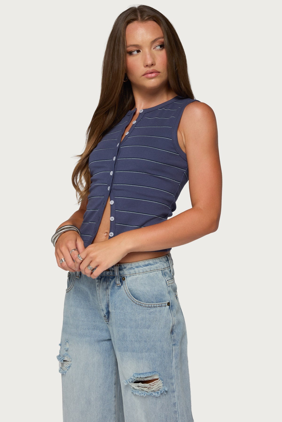 Brynne Striped Button Up Top