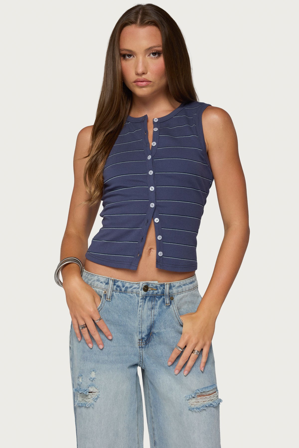 Brynne Striped Button Up Top