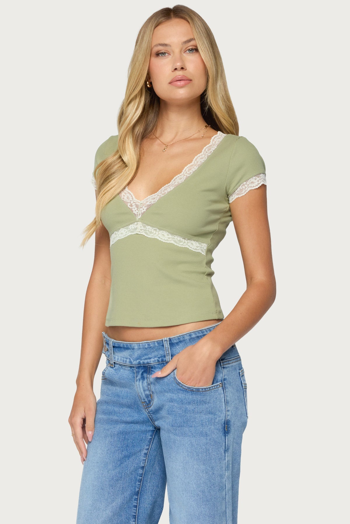 Juli Lacey Ribbed V Neck Top