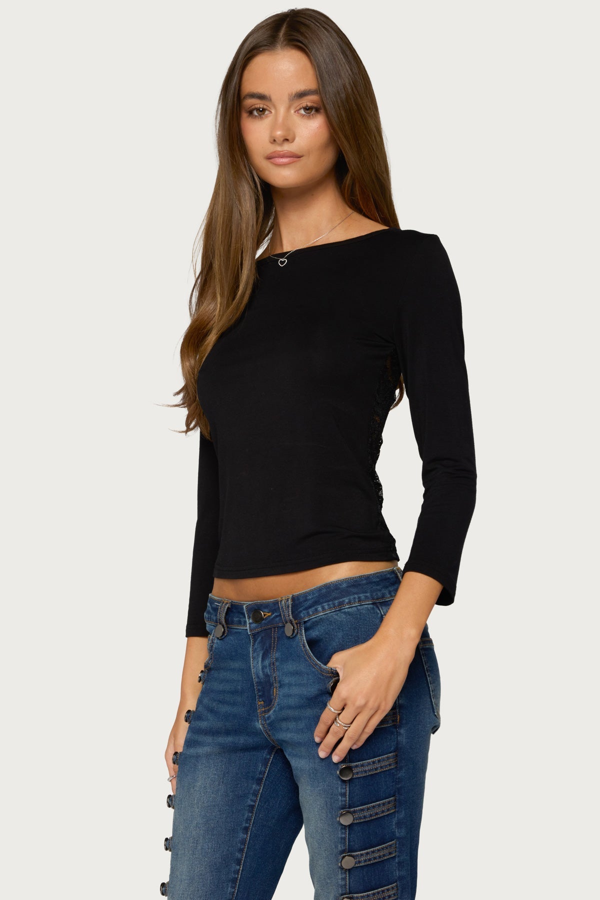 Bailie Lace Back Three-Quarter Sleeve Top